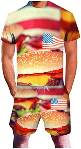 2023 Új Zászló Burger Nap Függetlenség Nyomtatás Alkalmi Amerikai Férfi 3D Nyári Öltöny, Férfi Öltönyök & Beállítja Tini