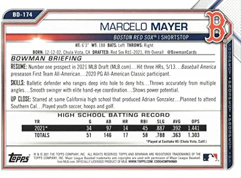 2021 Bowman Tervezet Baseball BD-174 Marcelo Mayer Előre Újonc Kártya - 1. Bowman Kártya