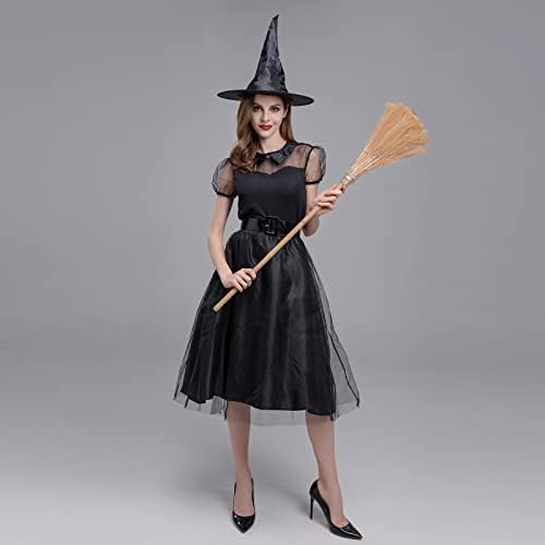 NaRHbrg Nők Halloween Boszorkány Jelmez Ruha Szett Klasszikus Háló, Party Ruhák, a Kalapját Öv Halloween Jelmezes Buli